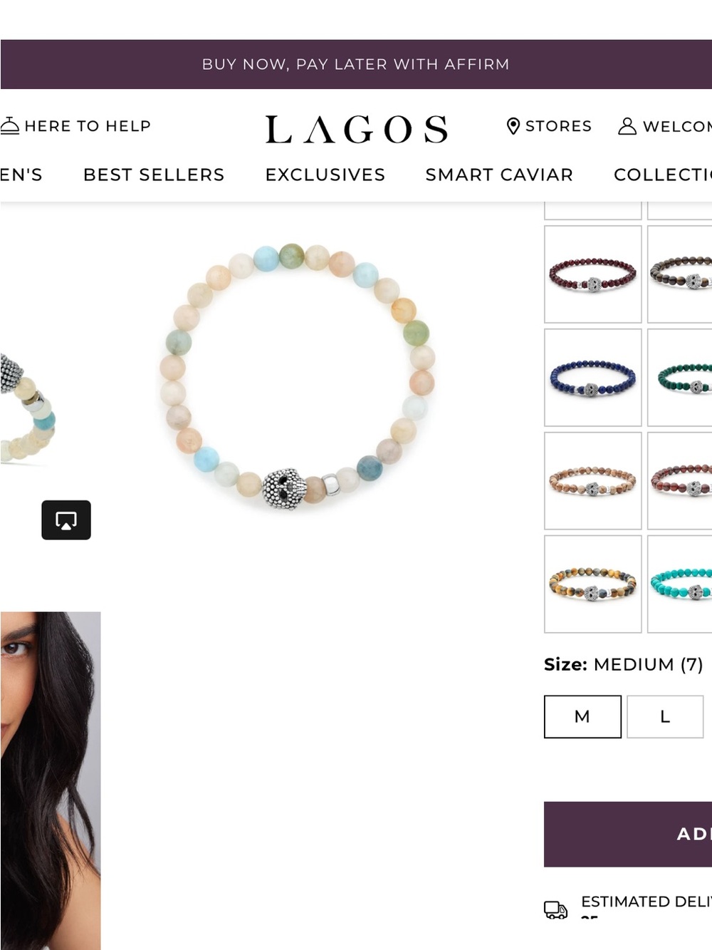 LAGOS Snowflake Obsidian Skull Morganite Beaded Bracelet